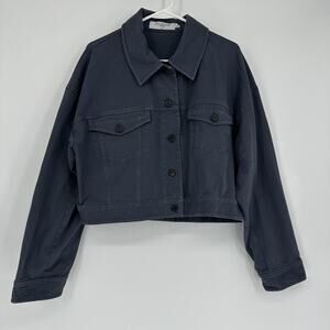 M.M.LaFleur Jacket Womens XL Dark Slate Gray Cropped Denim Trucker Stretch Front